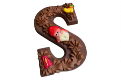 Chocolade letter opgespoten (240 gram) - Puur, verkrijgbaar in de letters M, P en S, verpakt in luxe doos.
